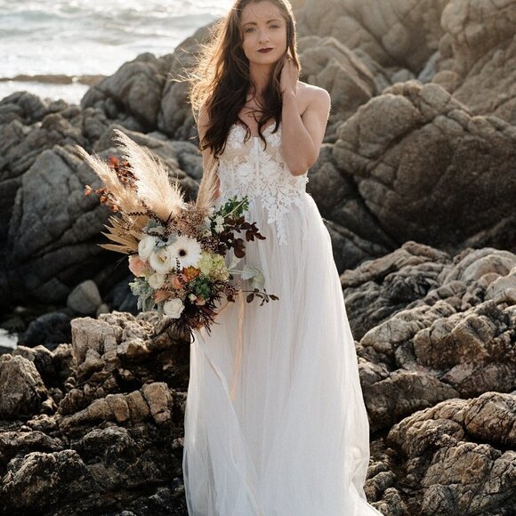 𝅺BRIDAL Wedding Prom Tulle Feather Gown Dress - Picture 4 of 6